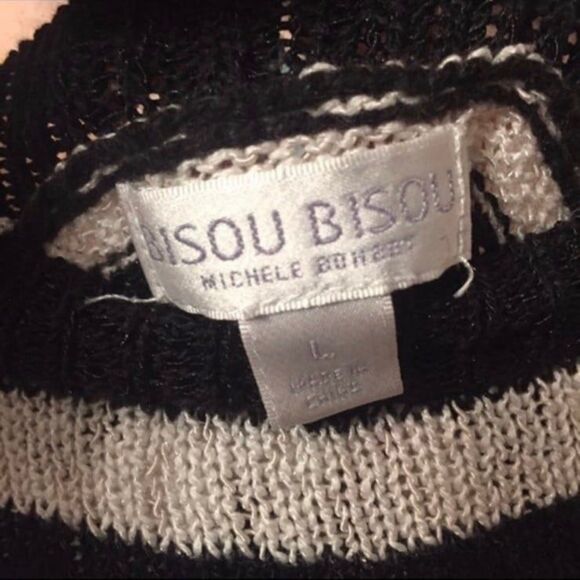 Bisou Bisou Crop Striped Knit Sweater Black White Large - Picture 3 of 4
